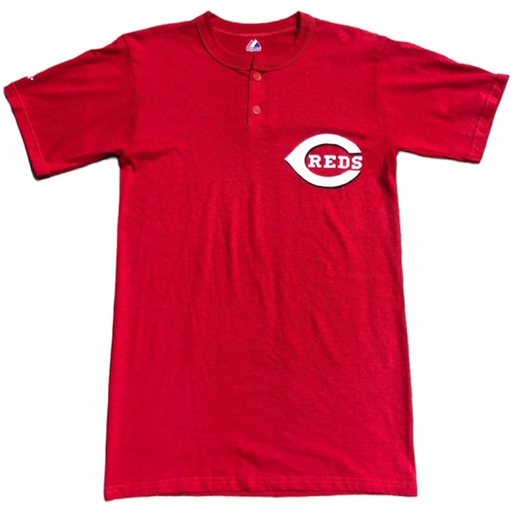 Pete Rose! Cincinnati ‘Reds’ Short Sleeve Henley Tee Sz S! New W/Defect!